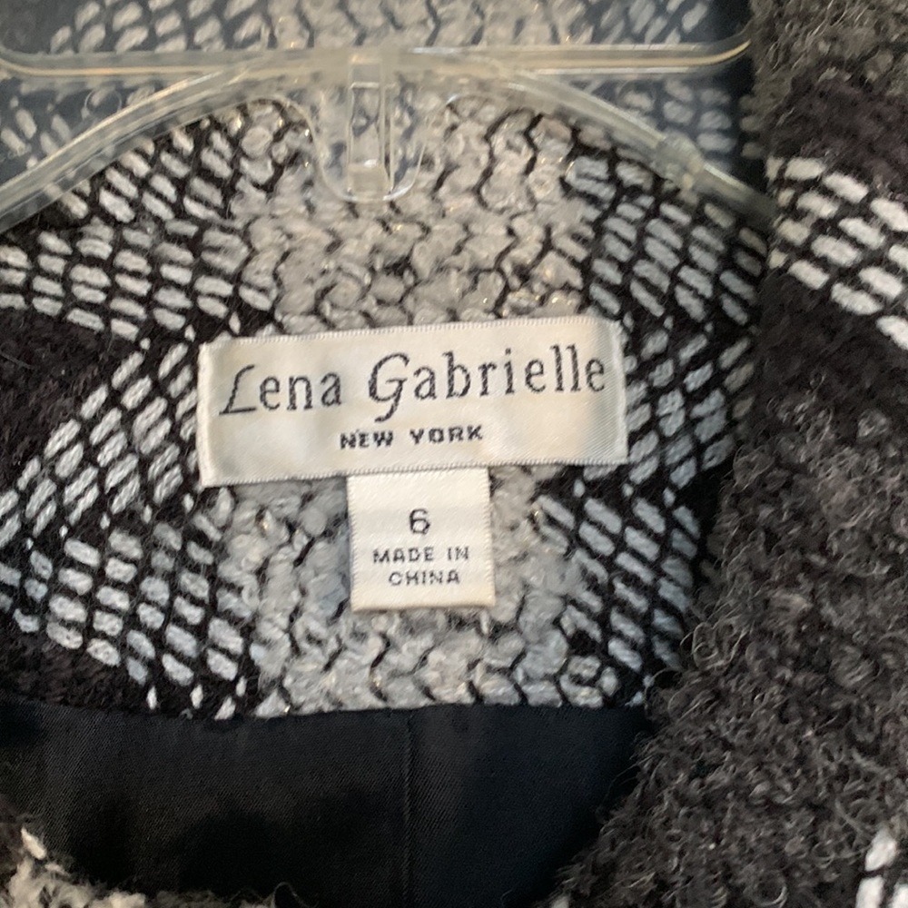 Boucle Black Gray Chevron Cropped Jacket By Lena Gabrielle Size 6 View 4